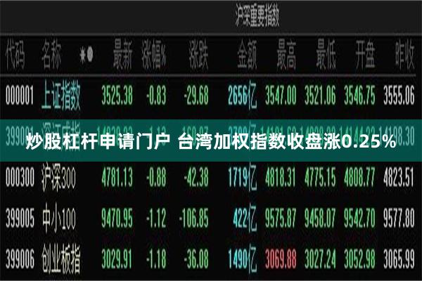 炒股杠杆申请门户 台湾加权指数收盘涨0.25%